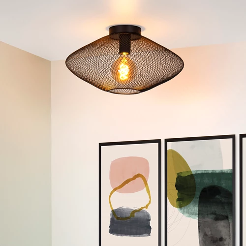 Lucide MESH - Plafonnière - Ø 45 cm - 1xE27 - Zwart - sfeer 1